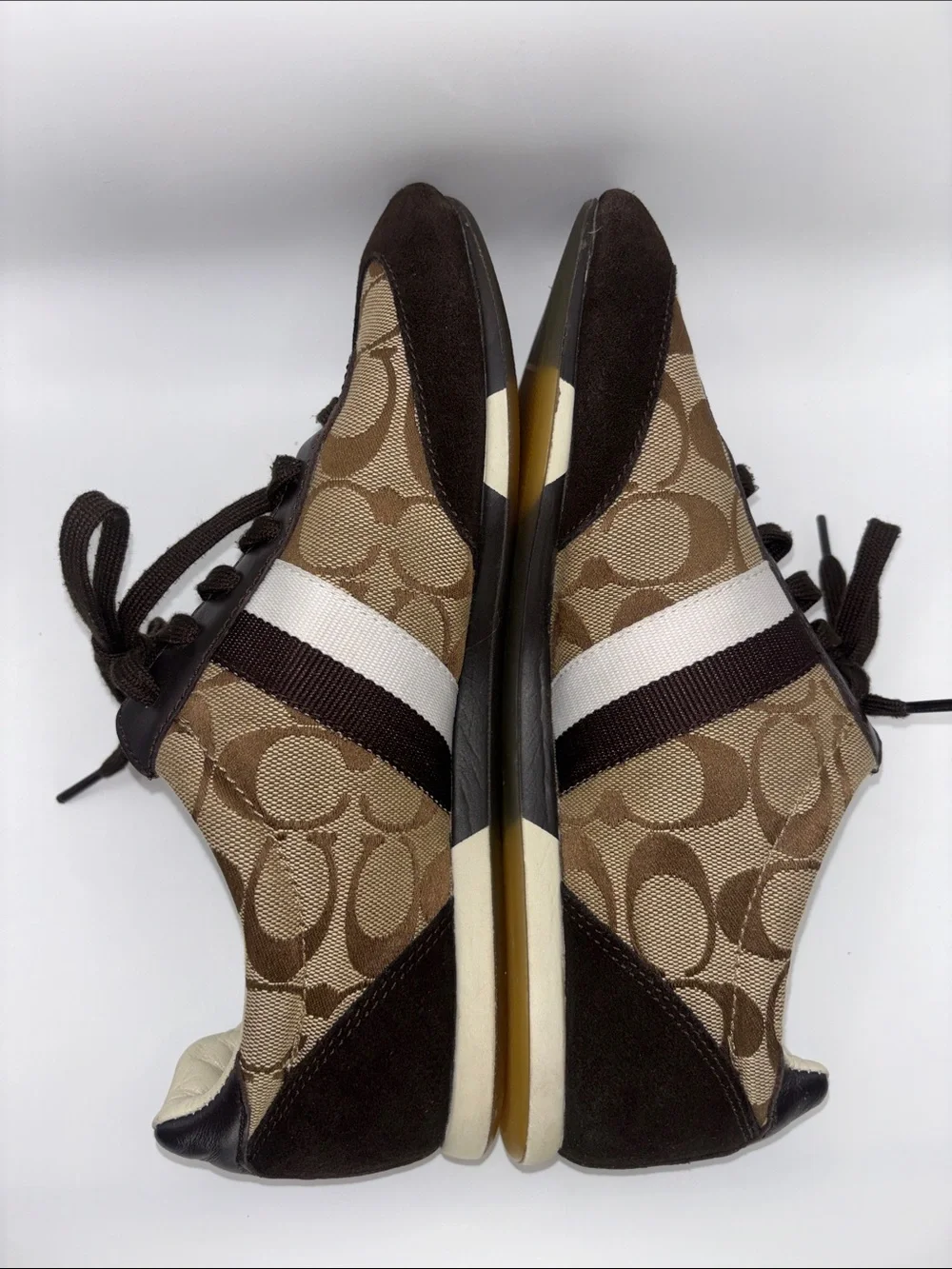 Coach Brown & Cream Monogram Lace-Up Sneakers
